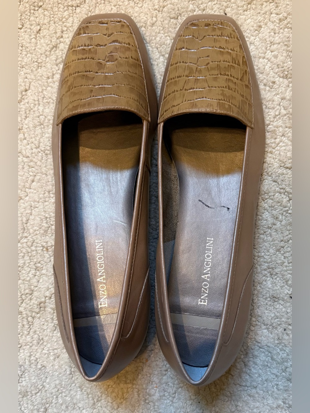 Enzo Angiolini Taupe Croc-Print Slip-On Loafers